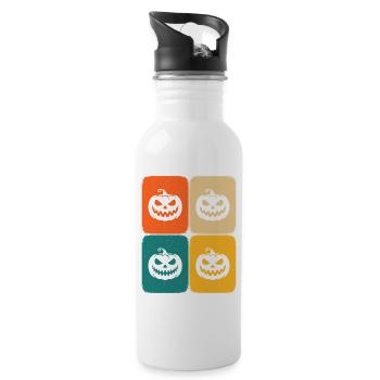 Halloween Rétro Citrouille Joyeux Effrayant - Gourde avec paille intégrée - blanc - Droite