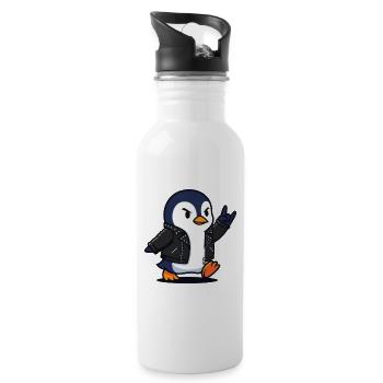 Pingouin à bascule en veste en cuir donnant une corne de diable - Gourde avec paille intégrée - blanc - Droite