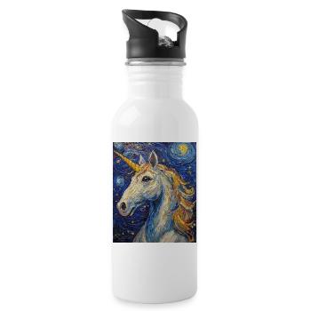 Einhorn Einhörner Unicorn Van Gogh Style - Water bottle with straw - white - Right