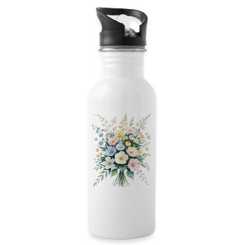 Pastel Bouquet Watercolor Bouquet - Water bottle with straw - white - Right