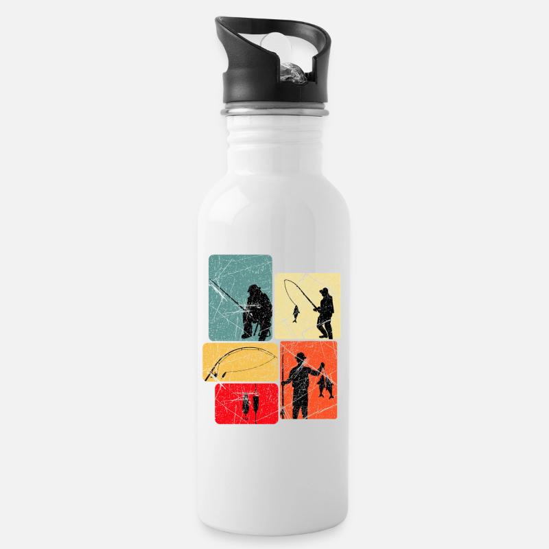 Angeln Angler - Trinkflasche mit integriertem Trinkhalm - Weiß
