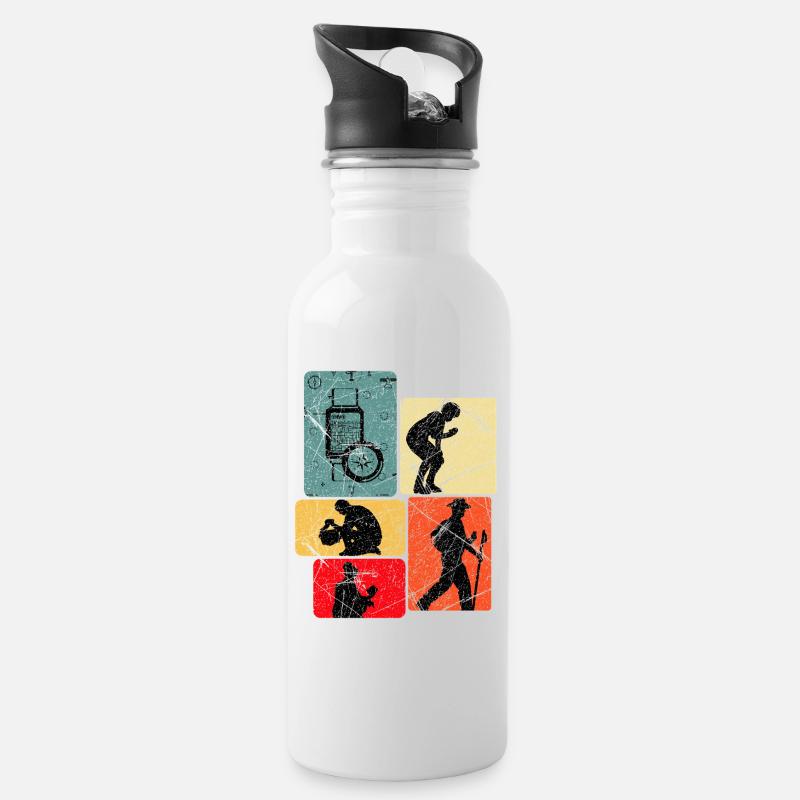 Geocaching - Trinkflasche mit integriertem Trinkhalm - Weiß