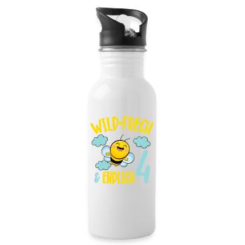 Bee Birthday Motif Finally 4 Years Girl - Water bottle with straw - white - Right
