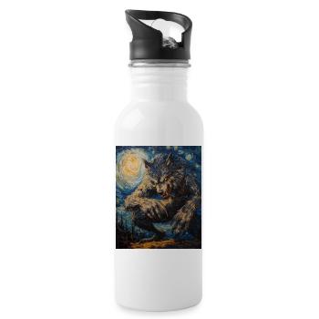 Werewolf Wolf Van Gogh Style - Water bottle with straw - white - Right