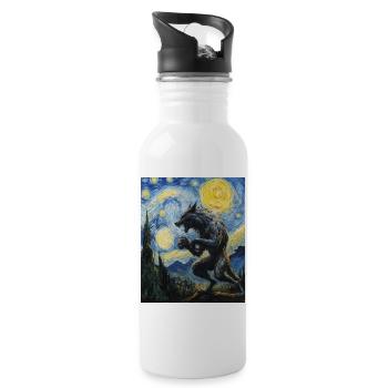 Werewolf Wolf Van Gogh Style - Water bottle with straw - white - Right
