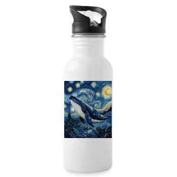 Whale Fish Blue Whale Van Gogh Style Starry Night - Water bottle with straw - white - Right