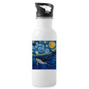 Whale Fish Blue Whale Van Gogh Style Starry Night - Water bottle with straw - white - Right