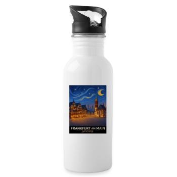 Frankfurt am Main Nachtansicht - Trinkflasche mit integriertem Trinkhalm - Weiß - Rechts