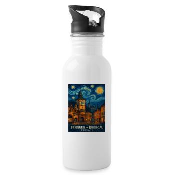 Freiburg Sternennacht Stadtbild - Trinkflasche mit integriertem Trinkhalm - Weiß - Rechts