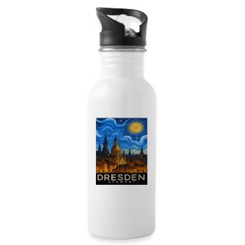Dresden Nachtlicht Skyline - Trinkflasche mit integriertem Trinkhalm - Weiß - Rechts
