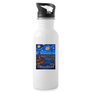 Dusseldorf Night Panorama on the Rhine - Water bottle with straw - white - Right