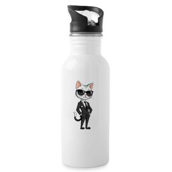Eleganter Katzenheld im Anzug - Trinkflasche mit integriertem Trinkhalm - Weiß - Rechts