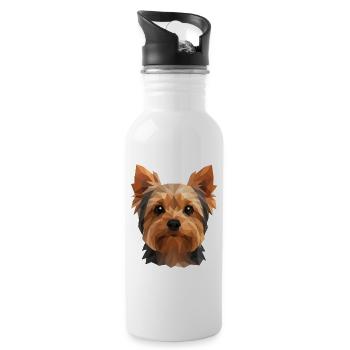 Süßer Yorkshire Terrier – Polygon Hundedesign - Trinkflasche mit integriertem Trinkhalm - Weiß - Rechts