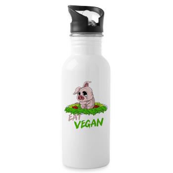 EAT VEGAN Sad pig on the plate - Water bottle with straw - white - Right