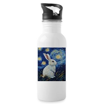 Rabbit Van Gogh Style Starry Night - Water bottle with straw - white - Right