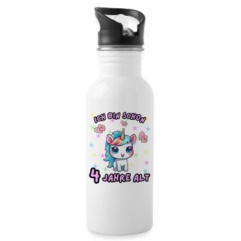 Licorne Anniversaire Design 4 Ans - Gourde avec paille intégrée - blanc - Droite