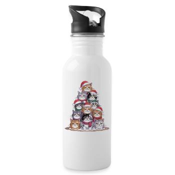 Cats Christmas Tree – Funny Xmas Cat - Water bottle with straw - white - Right