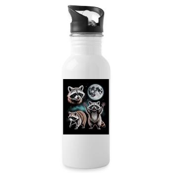 Waschbären Unter Dem Vollmond Nachtwald - Trinkflasche mit integriertem Trinkhalm - Weiß - Rechts