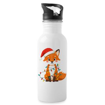 Fox Christmas Cute Funny Christmas Funny - Water bottle with straw - white - Right
