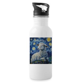Sheep Van Gogh Style Starry Night - Water bottle with straw - white - Right