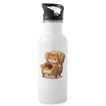 Cat reader in your favorite armchair - Water bottle with straw - white - Right
