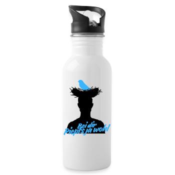 Bei dir piepts ja wohl – Vogel Spruch - Trinkflasche mit integriertem Trinkhalm - Weiß - Rechts