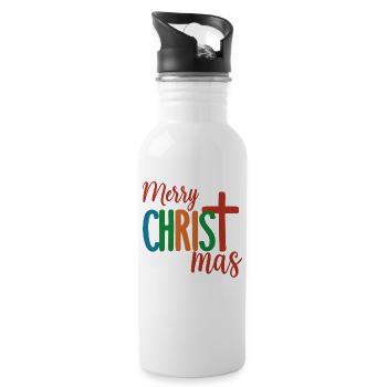 Colorful Cross Christmas Design Merry Christmas - Water bottle with straw - white - Right