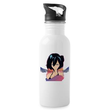 Sad Waifu Anime Girl Kawaii Otaku Anime Waifu - Water bottle with straw - white - Right