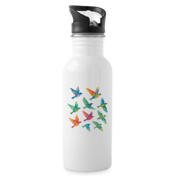 Troupeau coloré d’oiseaux à l’aquarelle - Gourde avec paille intégrée - blanc - Droite