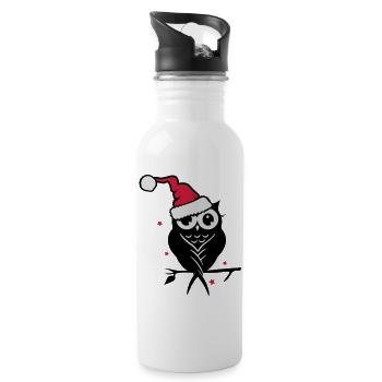 Winterliche Eule mit Santa Mütze im Schnee - Trinkflasche mit integriertem Trinkhalm - Weiß - Rechts