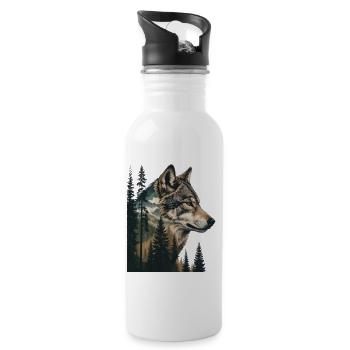 Waldwolf Portrait mit Bergen - Trinkflasche mit integriertem Trinkhalm - Weiß - Rechts