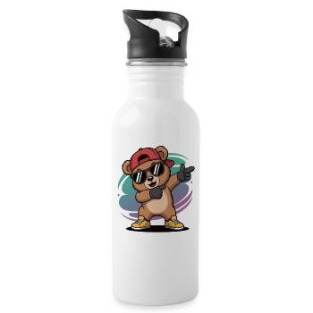 Ours hip-hop cool avec casquette – Dessin animé de style urbain - Gourde avec paille intégrée - blanc - Droite