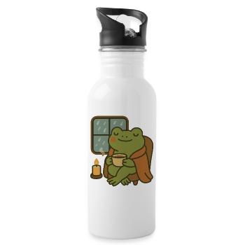 Frog with Tea at the Window – Cozy Rain Day - Water bottle with straw - white - Right
