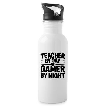 Teacher by Day Gamer by Night - Water bottle with straw - white - Right