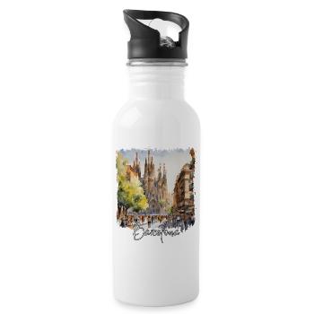 Barcelona Aquarell, Barcelona Spanien - Trinkflasche mit integriertem Trinkhalm - Weiß - Rechts