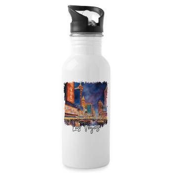 Las Vegas Aquarell, ich liebe Las Vegas - Trinkflasche mit integriertem Trinkhalm - Weiß - Rechts