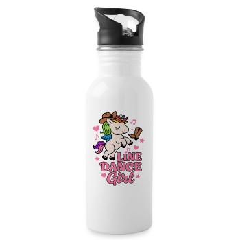 Line Dance Unicorn Girl - Dancing Gift - Water bottle with straw - white - Right
