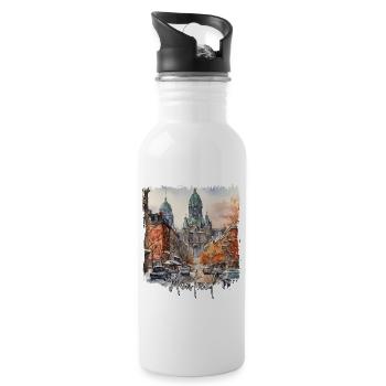 Montreal Watercolor, Montreal Canada - Water bottle with straw - white - Right