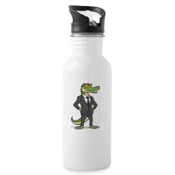 Alligator in a suit with sunglasses - Water bottle with straw - white - Right