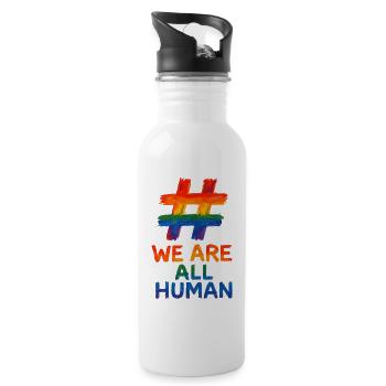 #WeAreAllHuman – Rainbow Watercolor Design - Water bottle with straw - white - Right