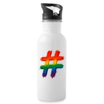 Hashtag coloré peint aux couleurs de l’arc-en-ciel - Gourde avec paille intégrée - blanc - Droite