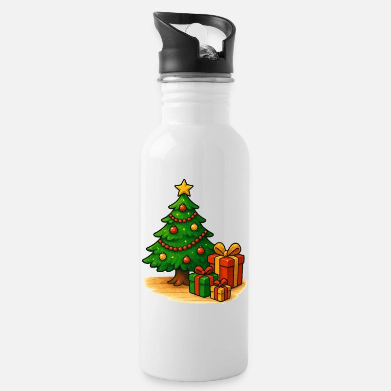 Weihnachtsbaum mit Geschenken Muster - Trinkflasche mit integriertem Trinkhalm - Weiß