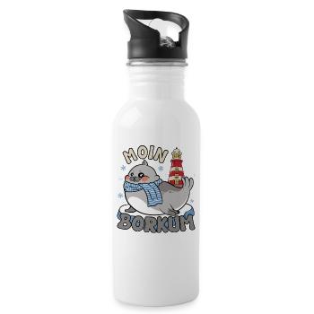 Borkumer Insel MOIN BORKUM Lustiges Nordsee - Trinkflasche mit integriertem Trinkhalm - Weiß - Rechts