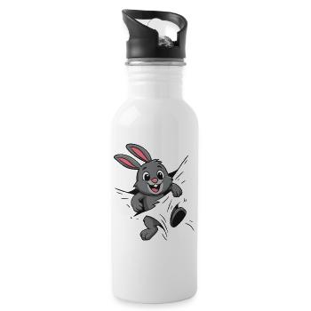 Süßer Comic Hase – Perfekt für Kinder & Tierfans - Trinkflasche mit integriertem Trinkhalm - Weiß - Rechts