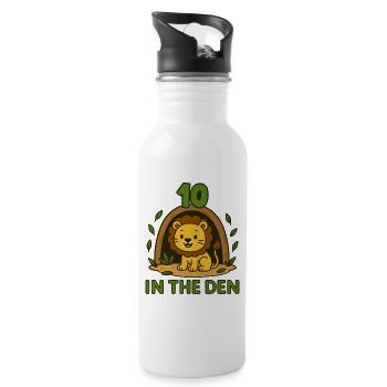 10 Ten In The Den Lion Birthday Party Gift - Water bottle with straw - white - Right