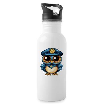 Blue Police Owl Watch - Water bottle with straw - white - Right