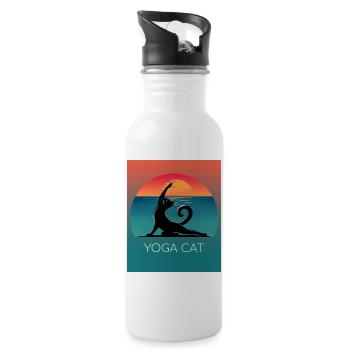 Yoga Cat – Relaxed design for cat fans - Water bottle with straw - white - Right