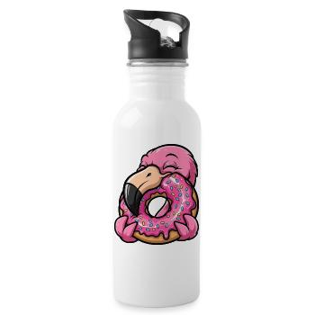 Cute Flamingo Pink Donut Cartoon Dessert - Water bottle with straw - white - Right