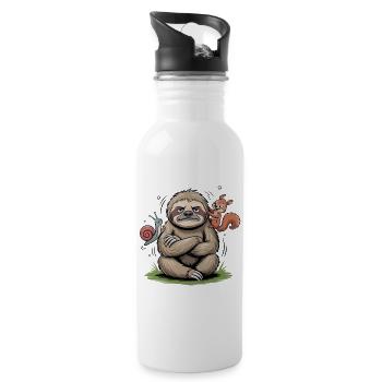 Confident sloth with companion friends - Water bottle with straw - white - Right