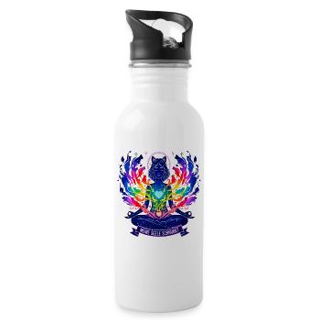 Meine Seele Schnurrt - Yoga Katze Regenbogen - Trinkflasche mit integriertem Trinkhalm - Weiß - Rechts